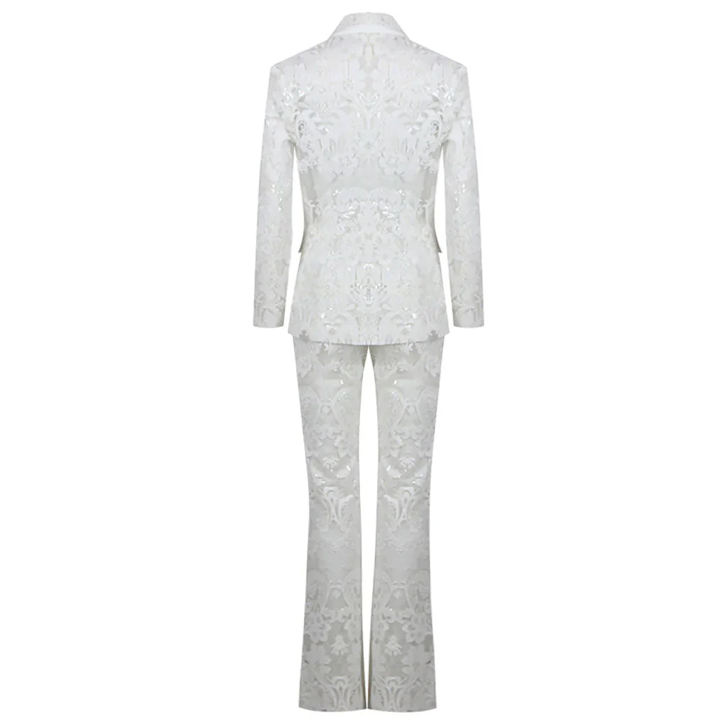 Ornate Floral Embroidered Bootcut Sheer Mesh Sequined Blazer Matching Set - Image 3