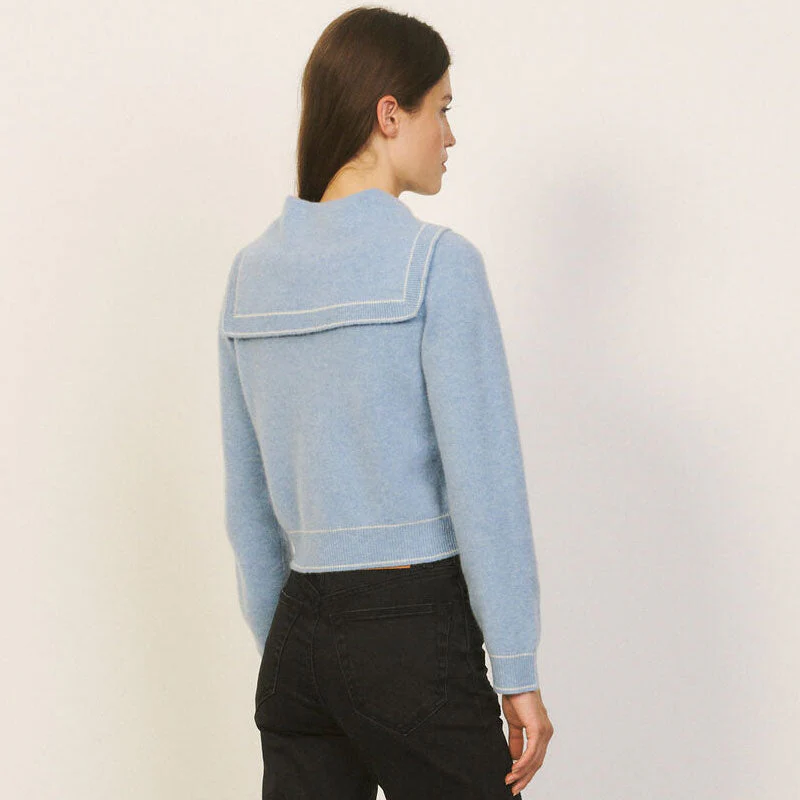 Oversized Collar Long Sleeve Cashmere Blend Crop Cardigan - Dusty Blue - Image 4
