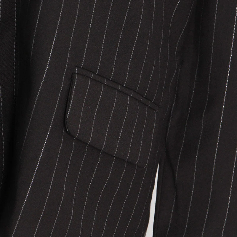 Oversized Crystal Embellished CutOut Single Breasted Lapel Collar Striped Blazer - Image 3