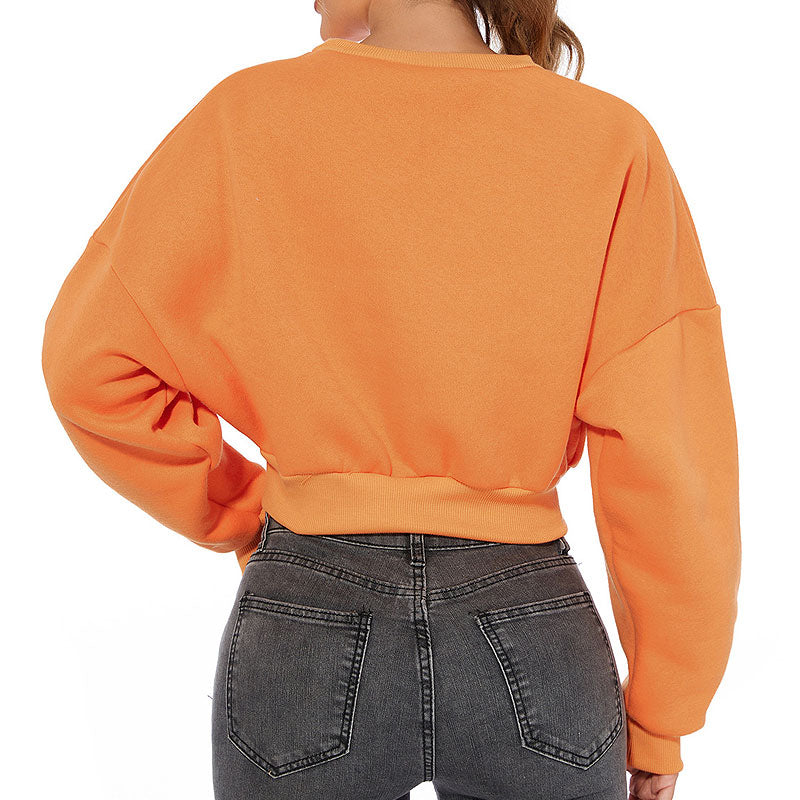 Oversized Drop Shoulder Long Sleeve Mock Neck Cropped Sweatshirt - Orange - Image 3