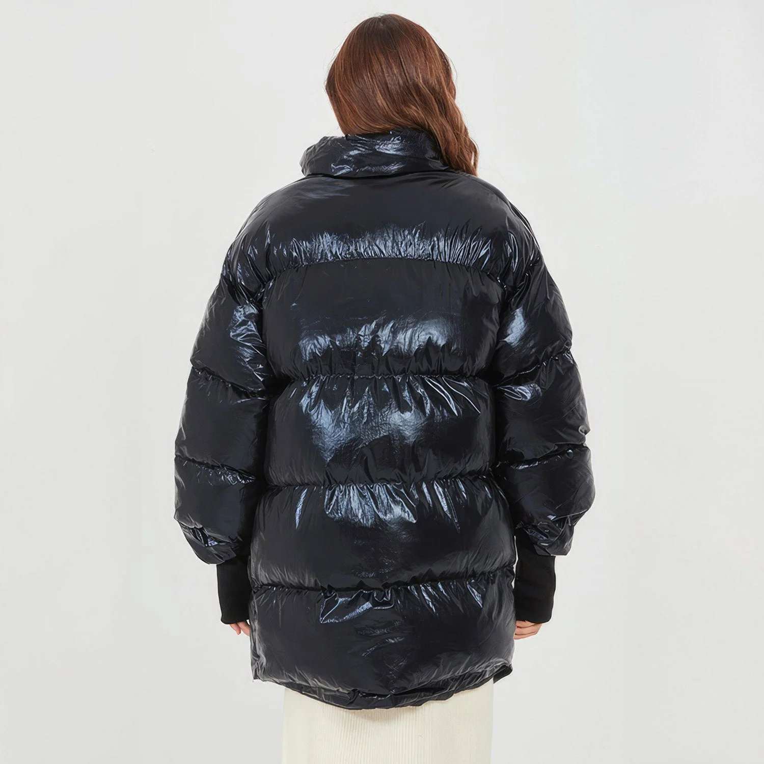 Black OVERSIZED Puffer Jacket with IRREGULAR HEM - Image 2