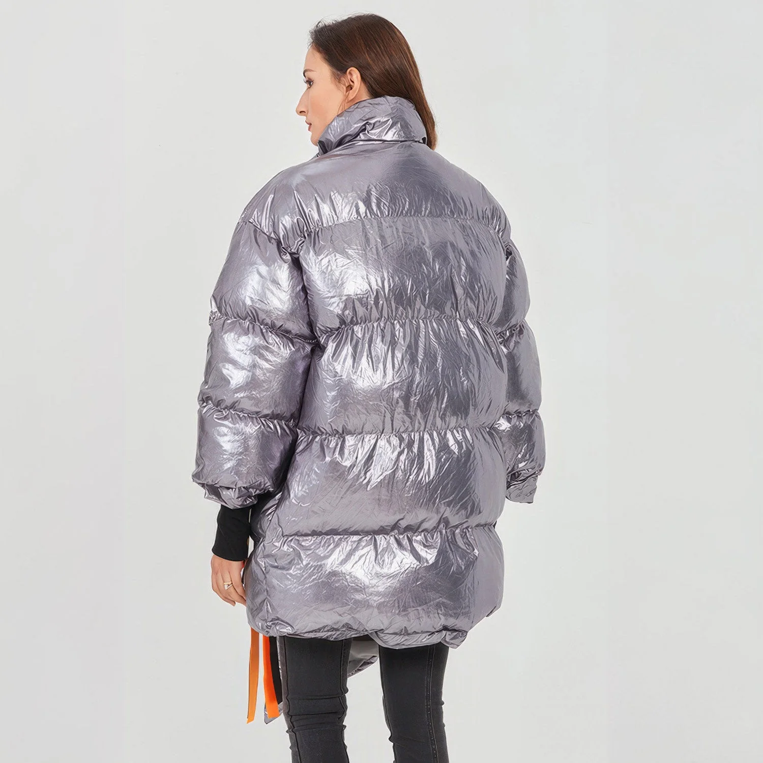 SILVER OVERSIZED Puffer Jacket with IRREGULAR HEM - Image 2