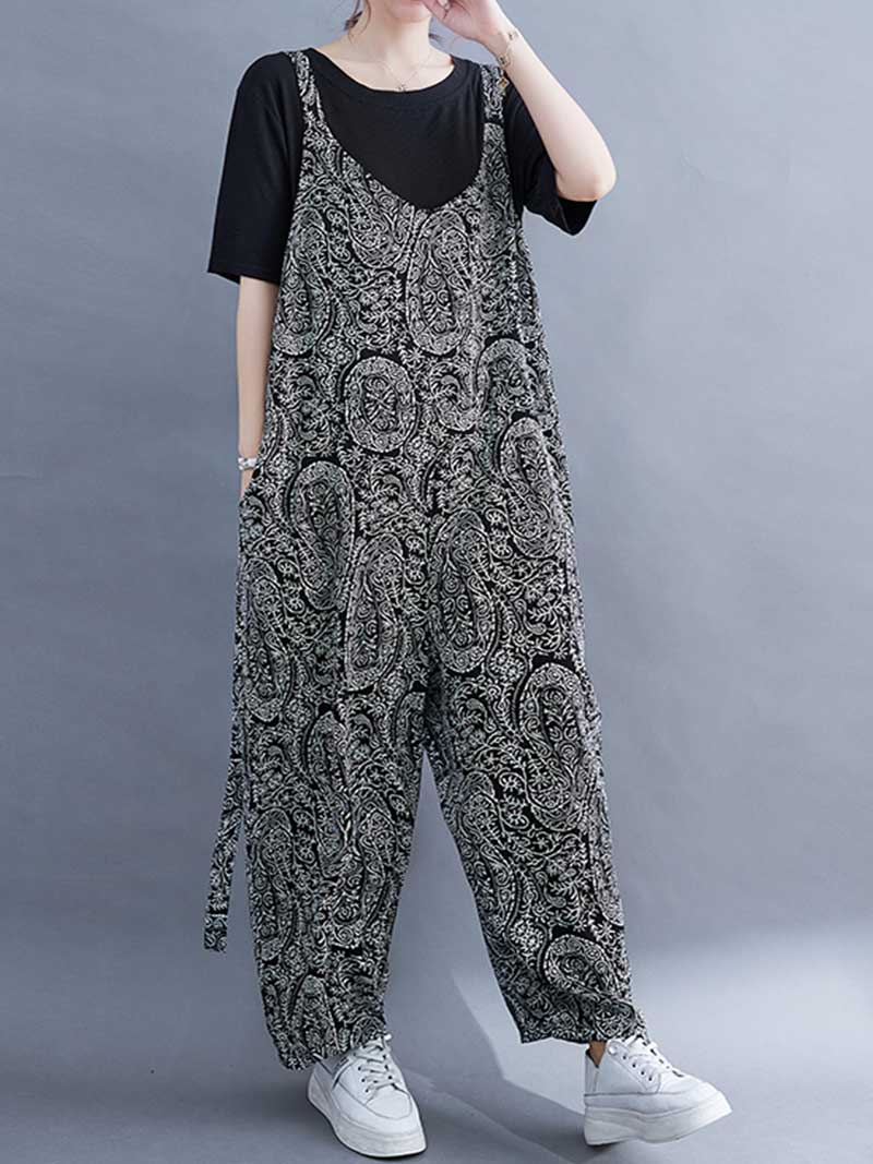 Paisley Print  Cotton High Waist Overall Jumpsuit - Image 4