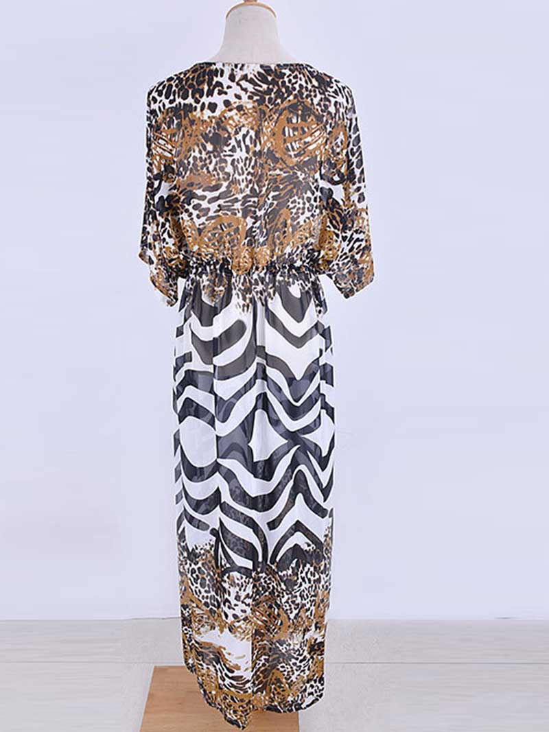 Printed Multicolor Chiffon Long Length Gown Kimono Duster Robe - Image 2
