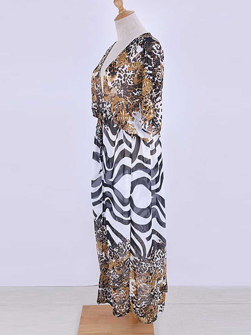 Printed Multicolor Chiffon Long Length Gown Kimono Duster Robe - Image 3