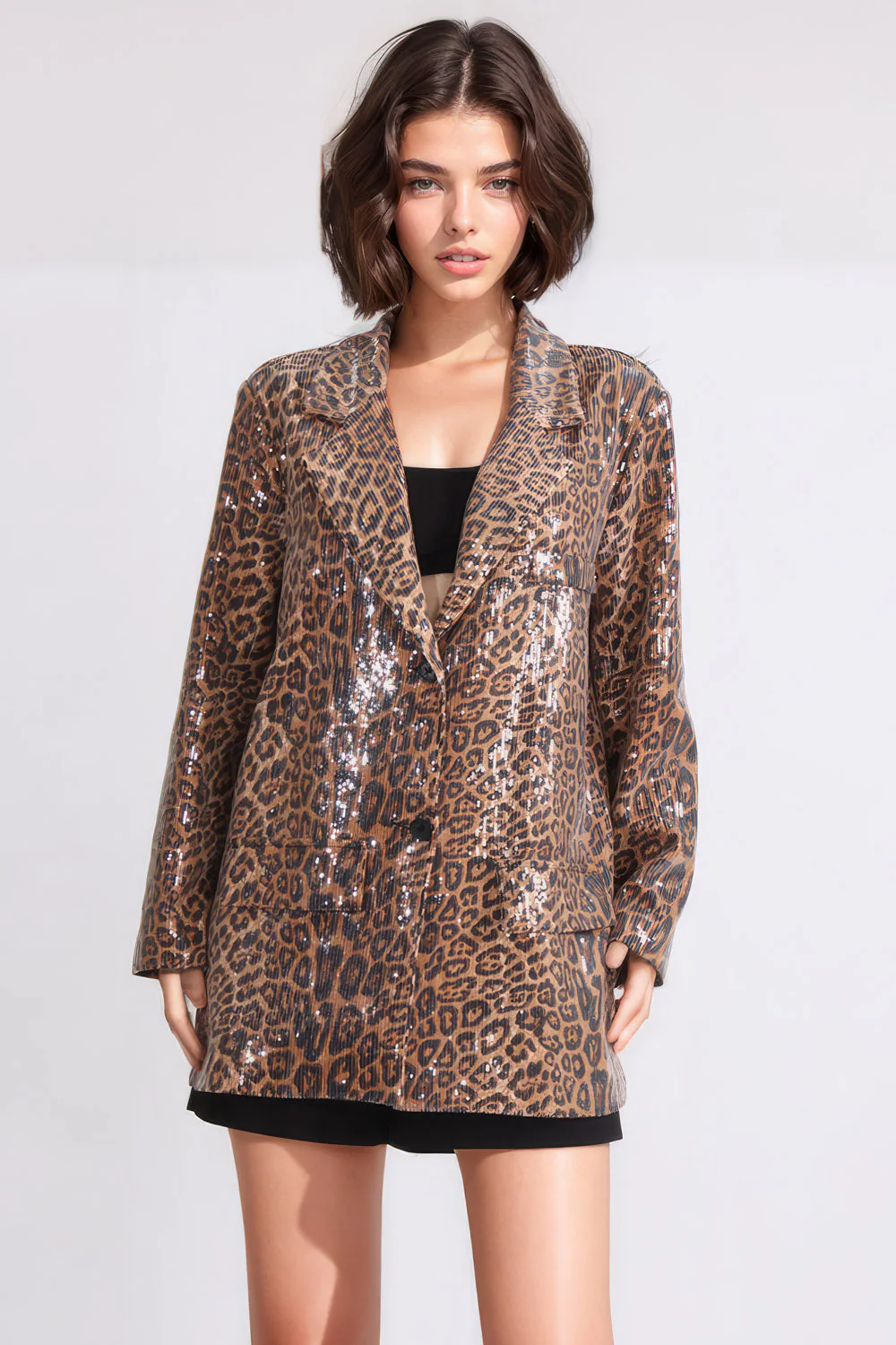 Patterned Blazer with Sequins - Brown - Image 2
