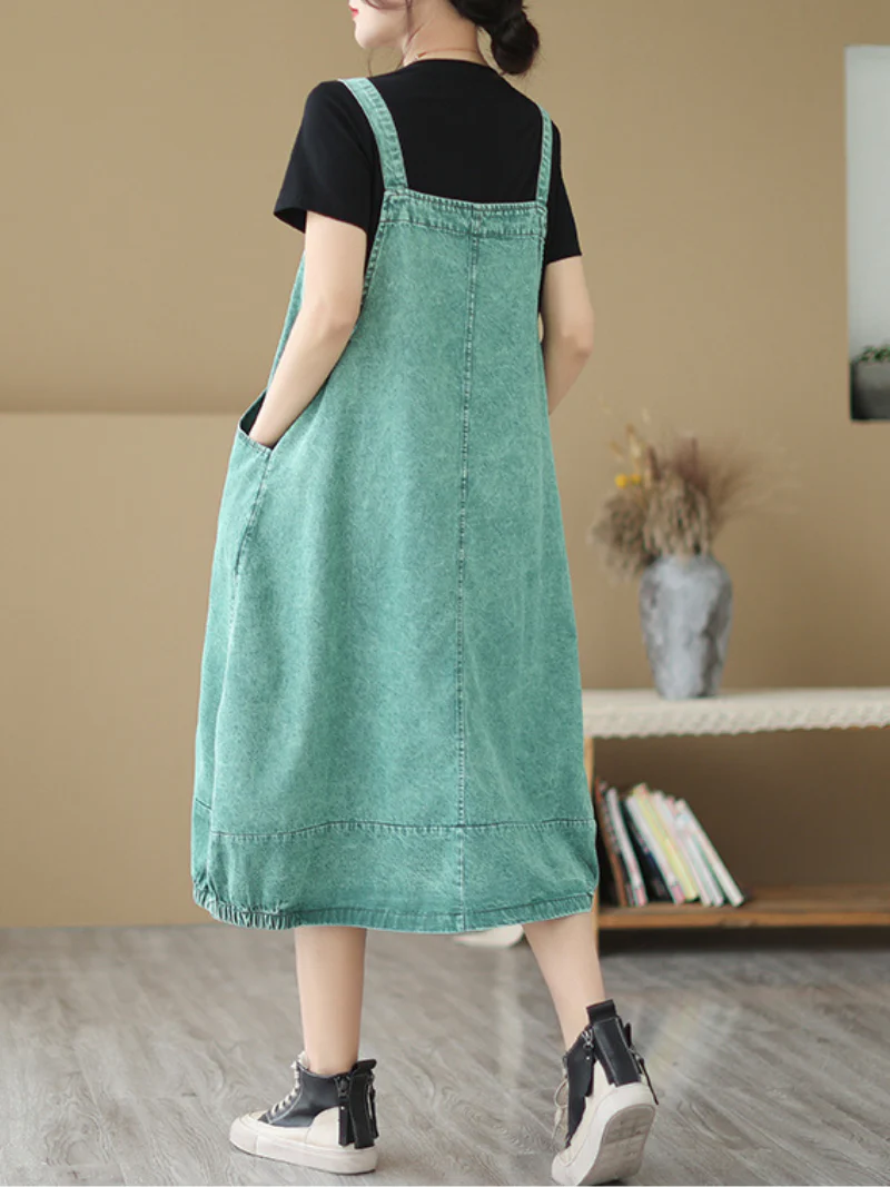 Pause The Moment Denim Round Neck Salopette Dress - Image 2