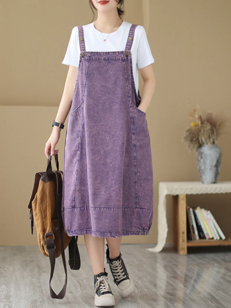 Pause The Moment Denim Round Neck Salopette Dress - Image 4