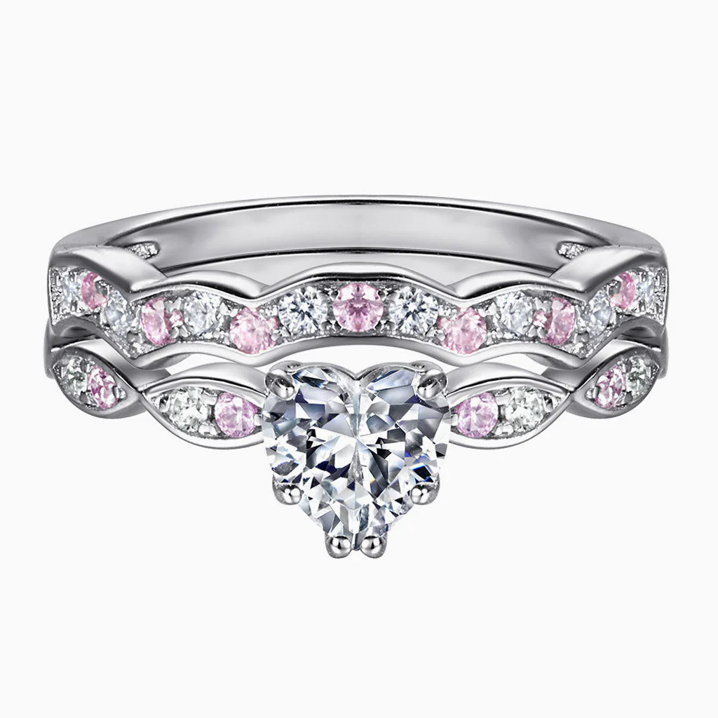 Pavé Cubic Zirconia Heart Shaped Halo Sterling Silver Jewelry Set - Image 4