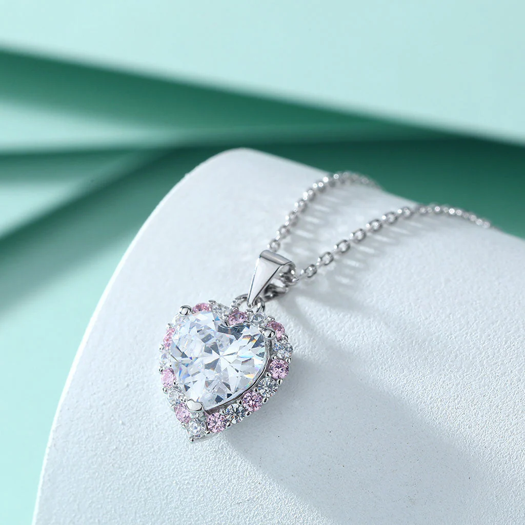 Pavé Cubic Zirconia Heart Shaped Halo Sterling Silver Jewelry Set - Image 5