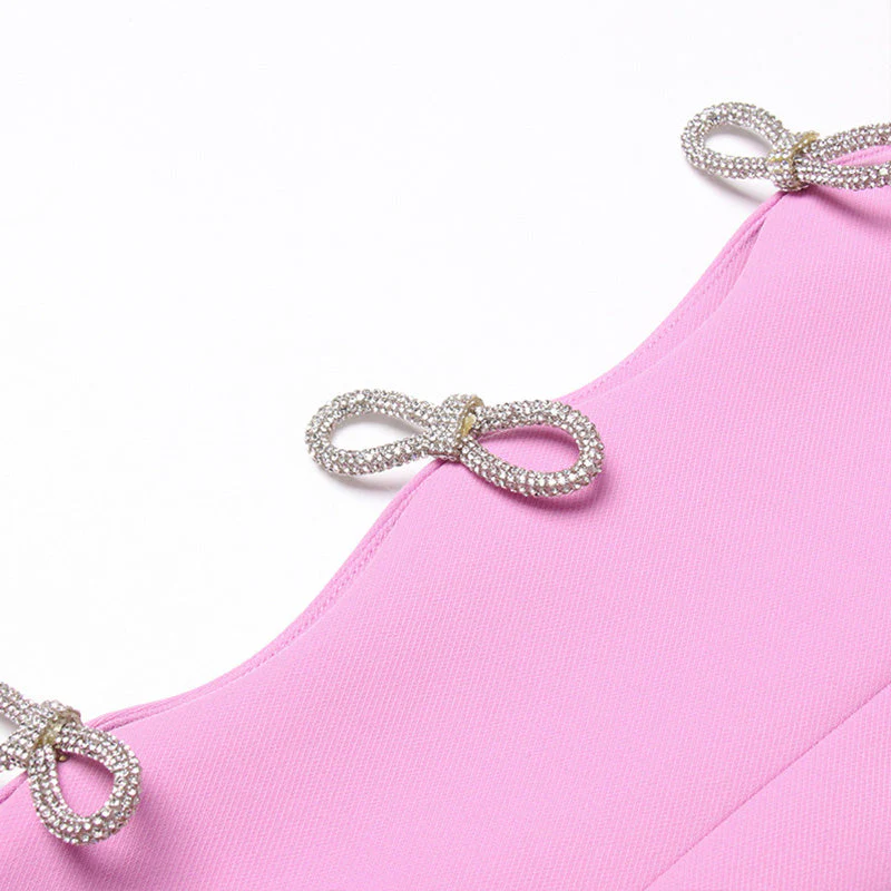 Pearlescent Belt Crystal Bow CutOut Long Sleeve Lapel Collar Long Blazer - Image 5