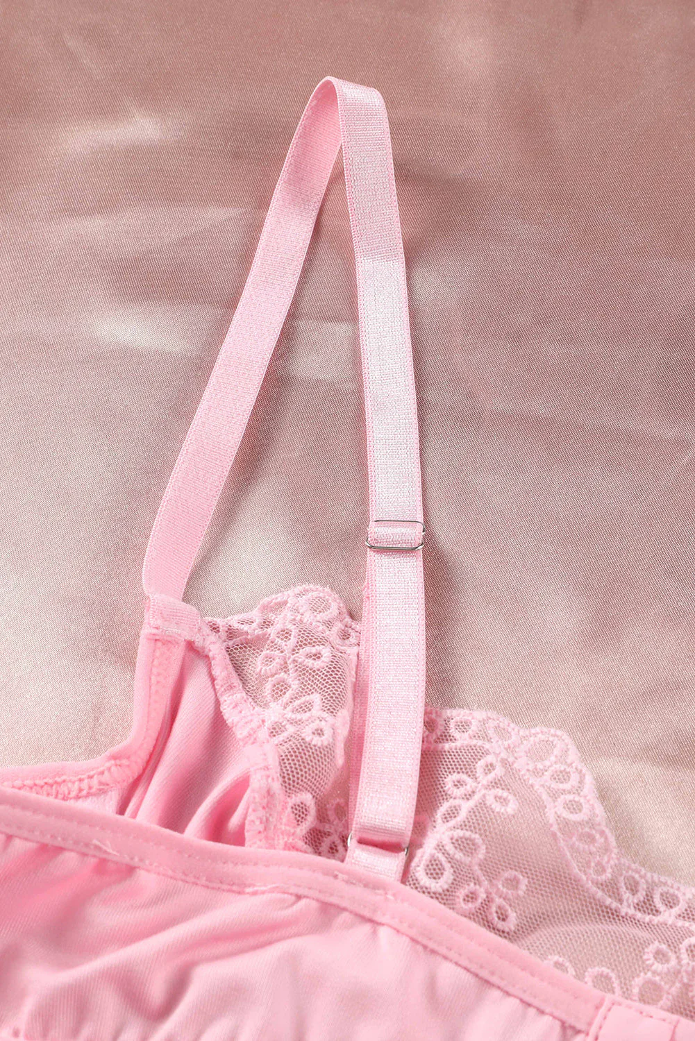 Pink Sheer Lace 3Pcs Garter Belt Lingerie Set - Image 15