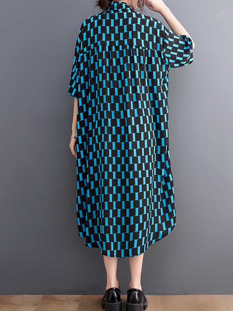 Plaid Print Cotton Front Pockets Shirt Dress - Image 7