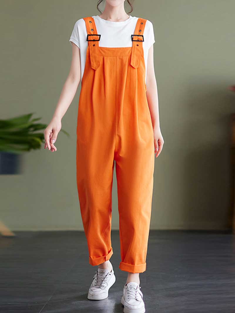 Plain Cotton Overalls High Waist Dungaree - Image 10