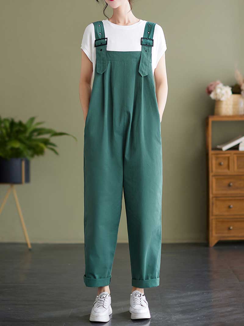 Plain Cotton Overalls High Waist Dungaree - Image 3