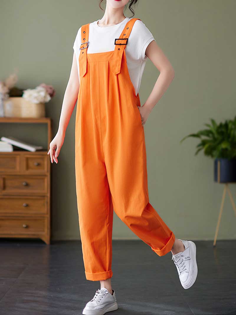 Plain Cotton Overalls High Waist Dungaree - Image 6
