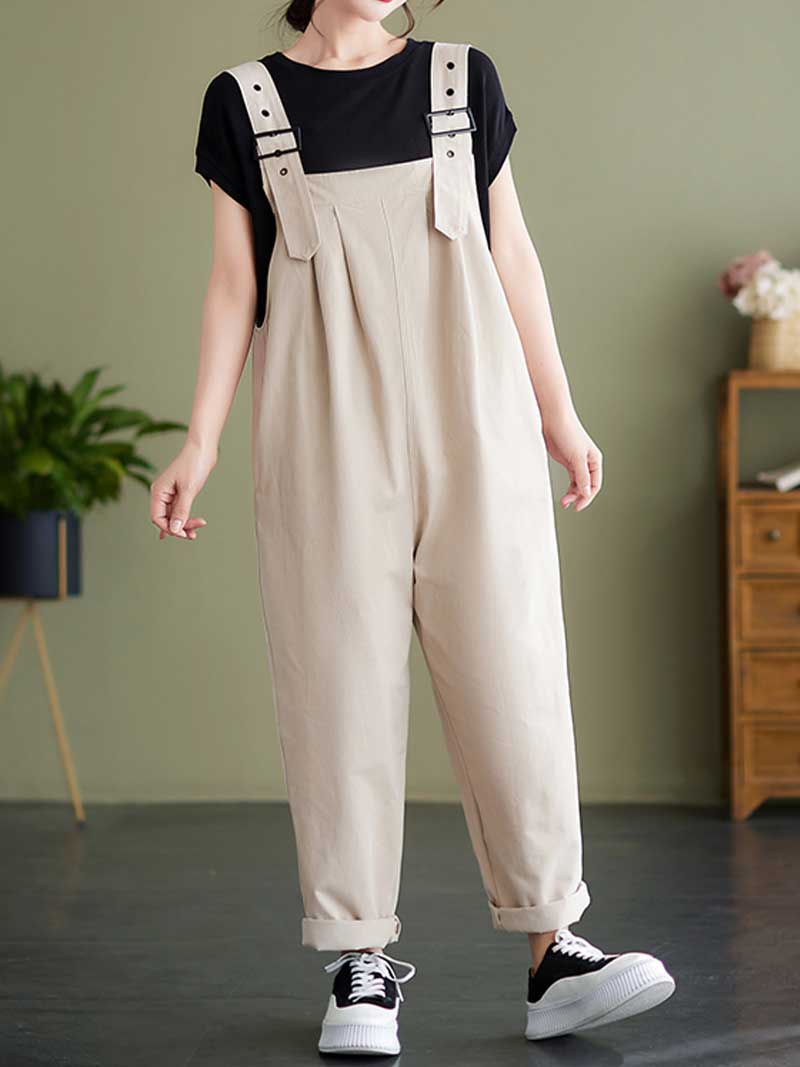 Plain Cotton Overalls High Waist Dungaree - Image 9