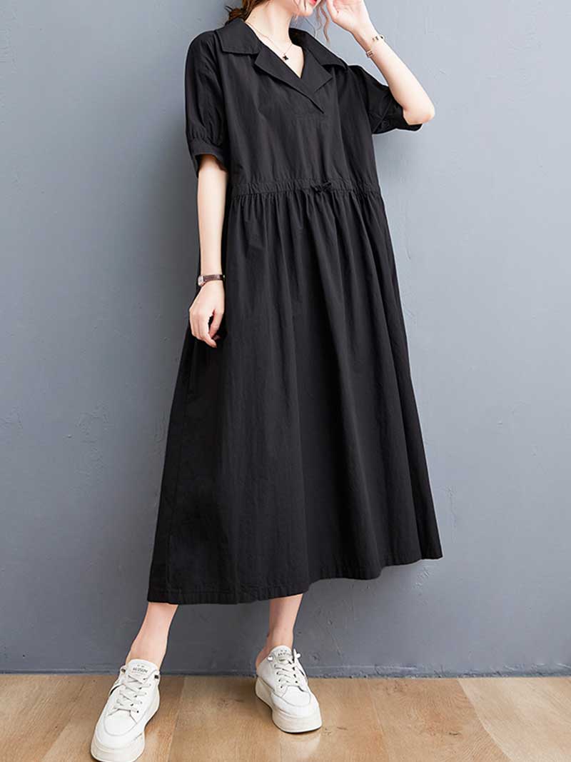 Plain Cotton Short Sleeve A-Line Dress - Image 6