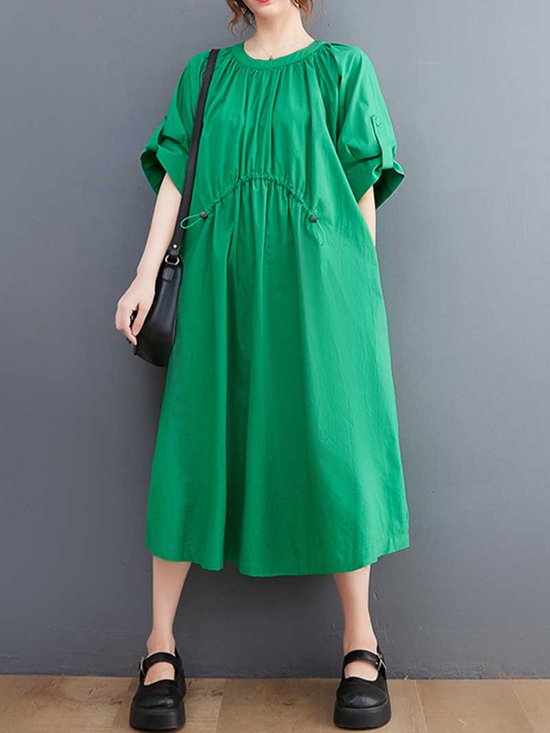 Plain Cotton Short Sleeve A-Line Dress - Image 10