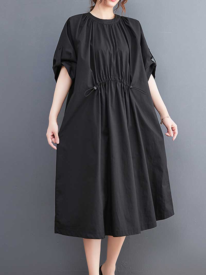 Plain Cotton Short Sleeve A-Line Dress - Image 2