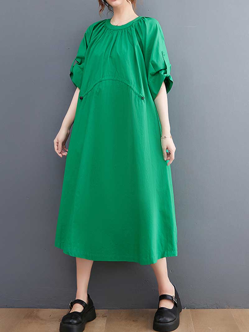 Plain Cotton Short Sleeve A-Line Dress - Image 8
