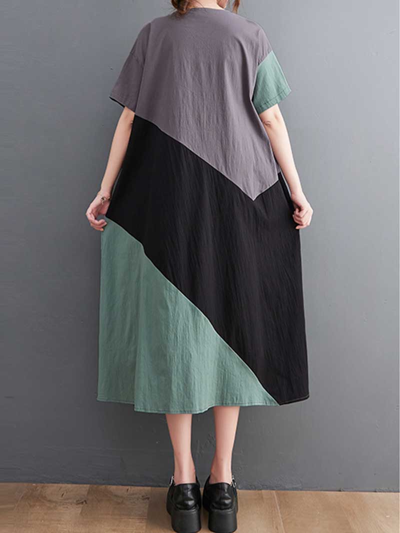 Plain Cotton Short Sleeves A-Line Dress - Image 4