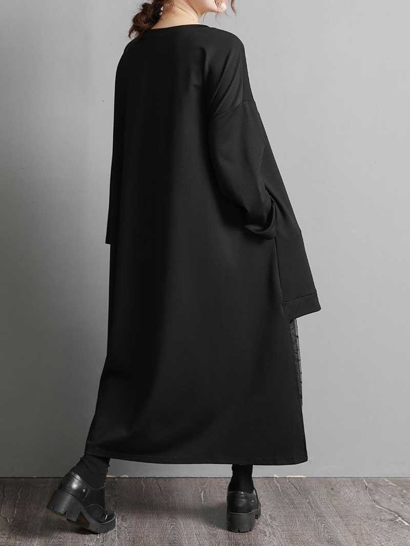 Plain Stylish Cotton Round-Neck Midi Dress - Image 2