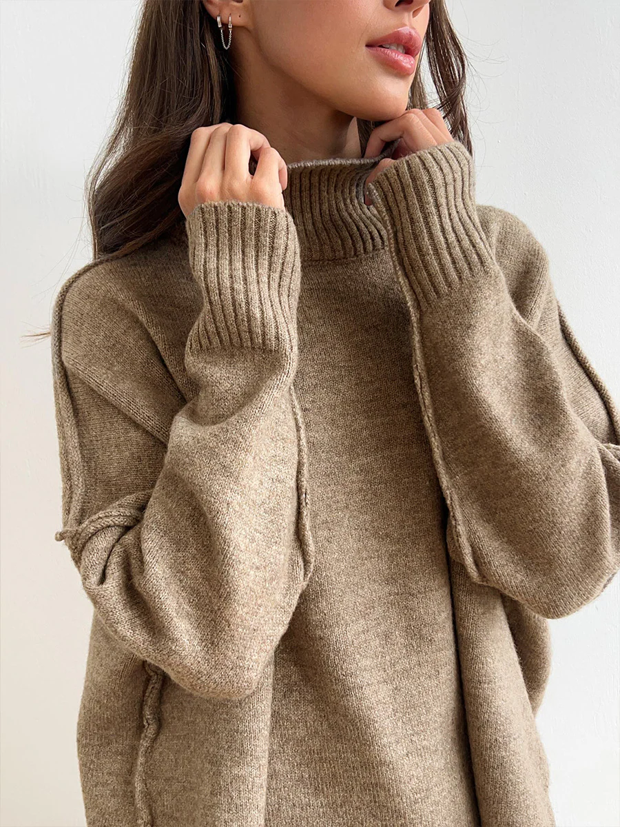 Plain Turtleneck Knit Pants Set - Image 2