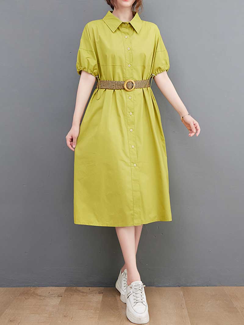 Plan Collar-Neck Cotton Shirt Dress - Image 2