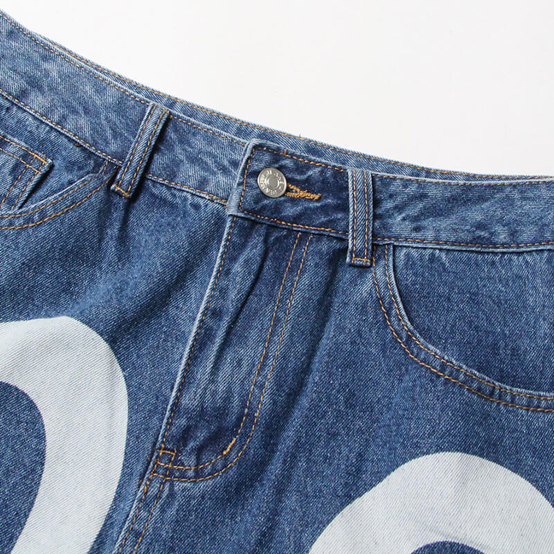 Playful Contrast Heart Print Straight Leg High Waist Denim Boyfriend Jeans - Image 4