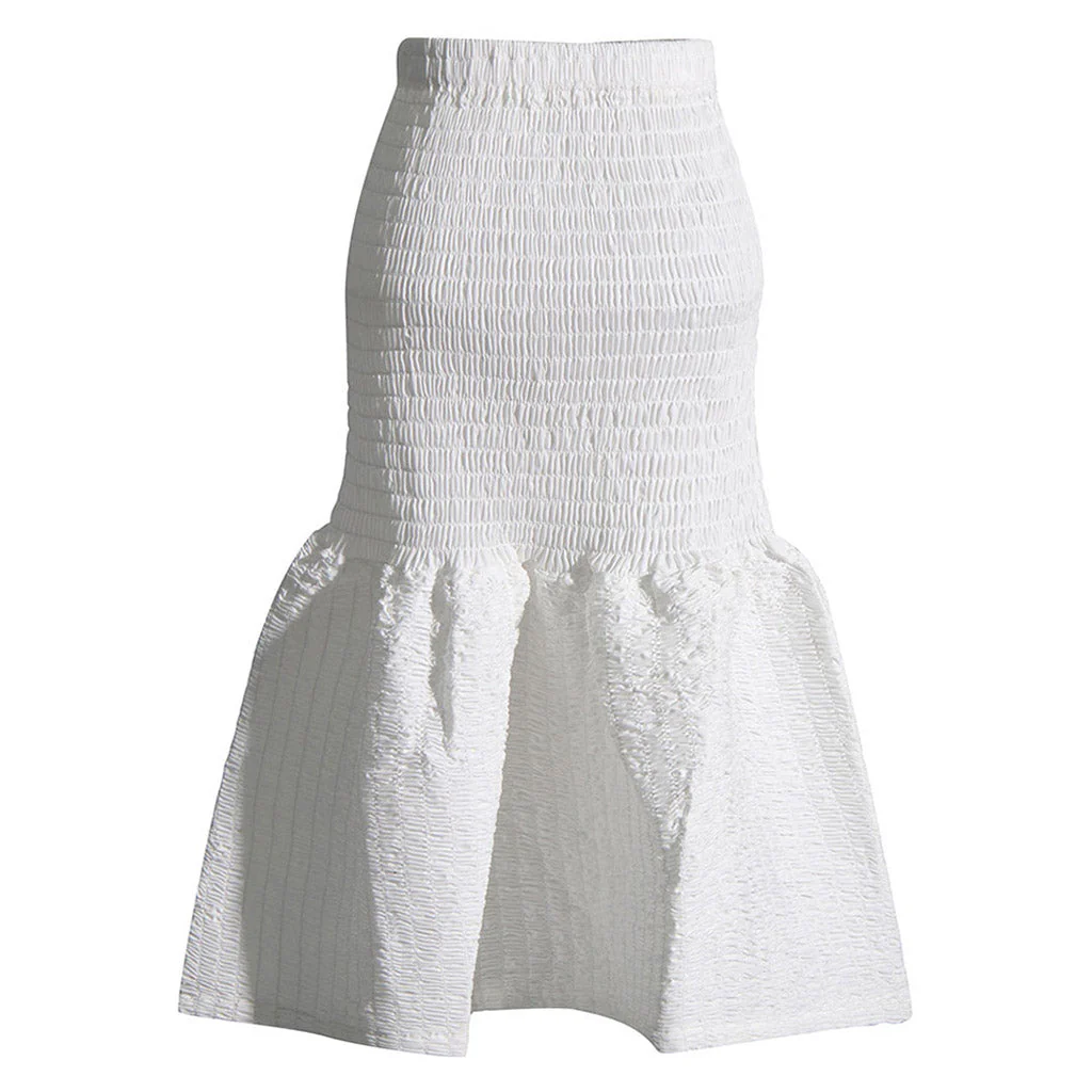 Playful Smocked Flounce Hem High Waist Fit and Flare Midi Skirt - Image 4