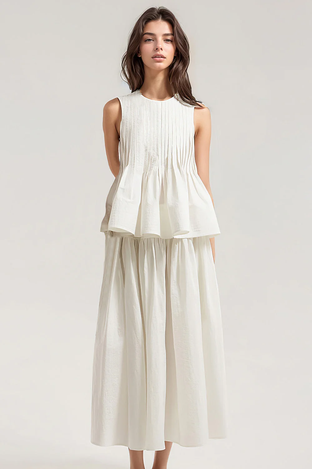 Pleated 2-Piece Set - White - Image 2