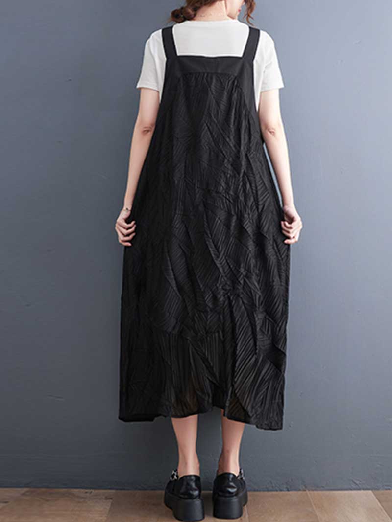 Pleated Cotton Black Color Salopette Dress - Image 2