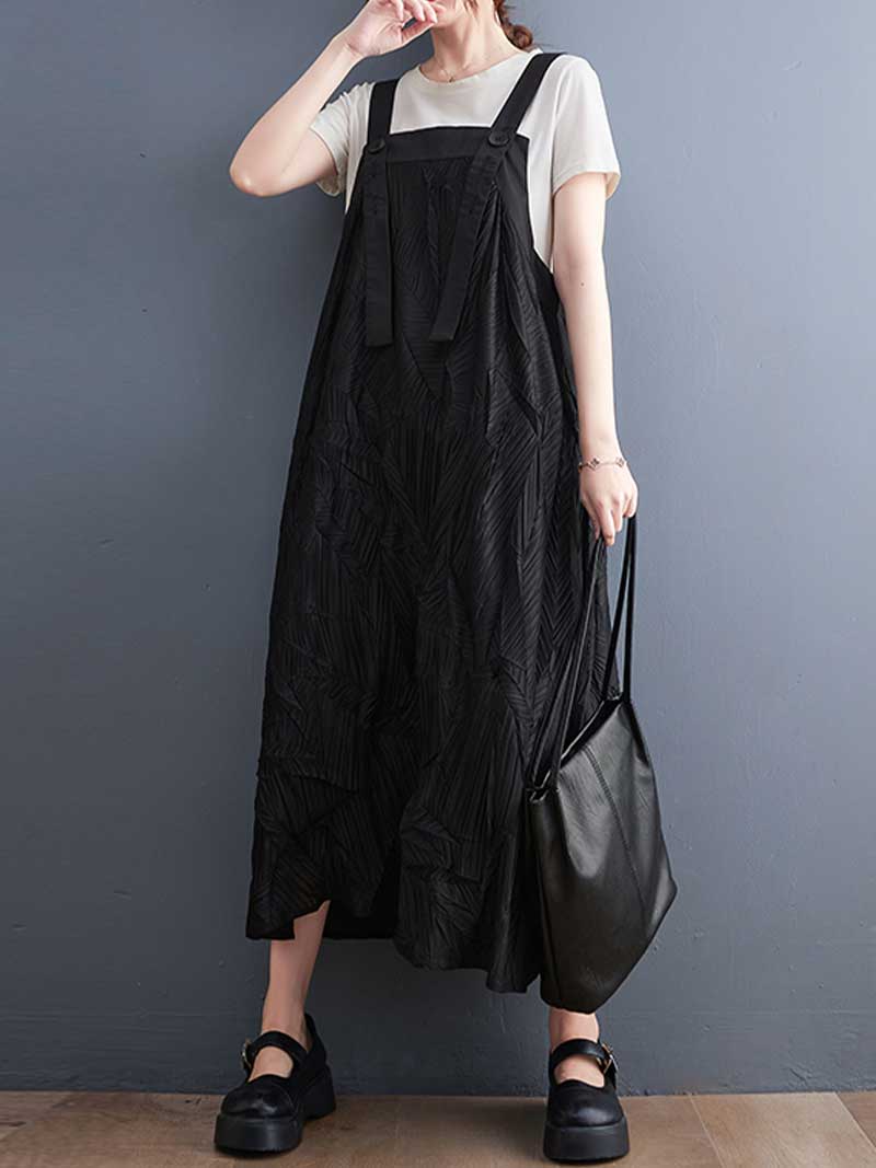Pleated Cotton Black Color Salopette Dress - Image 4