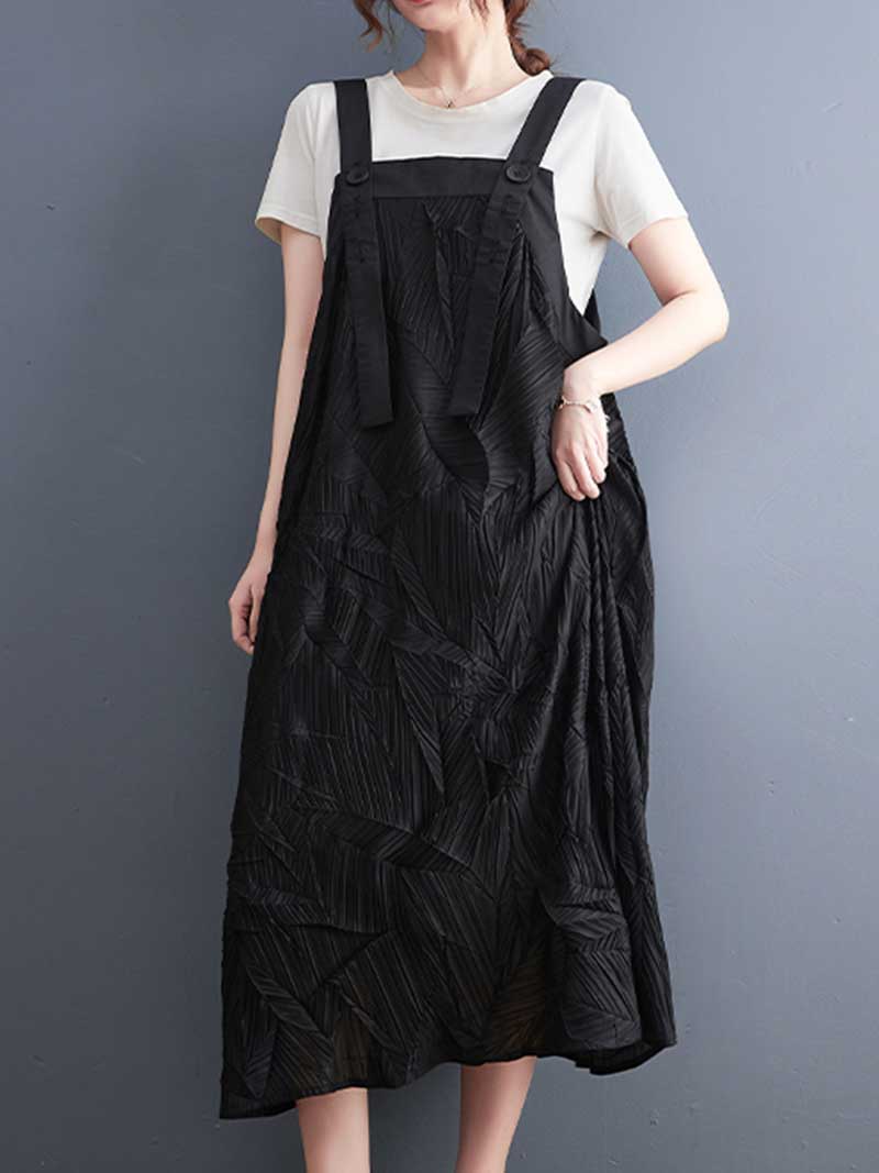 Pleated Cotton Black Color Salopette Dress - Image 5