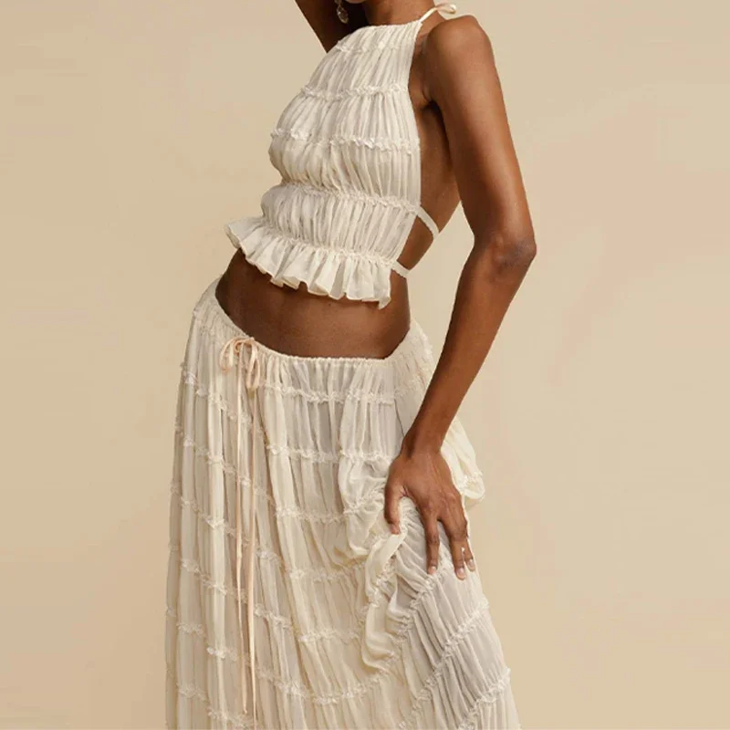 SLAVA PLEATED CROP TOP and Long Skirt SET - Image 4