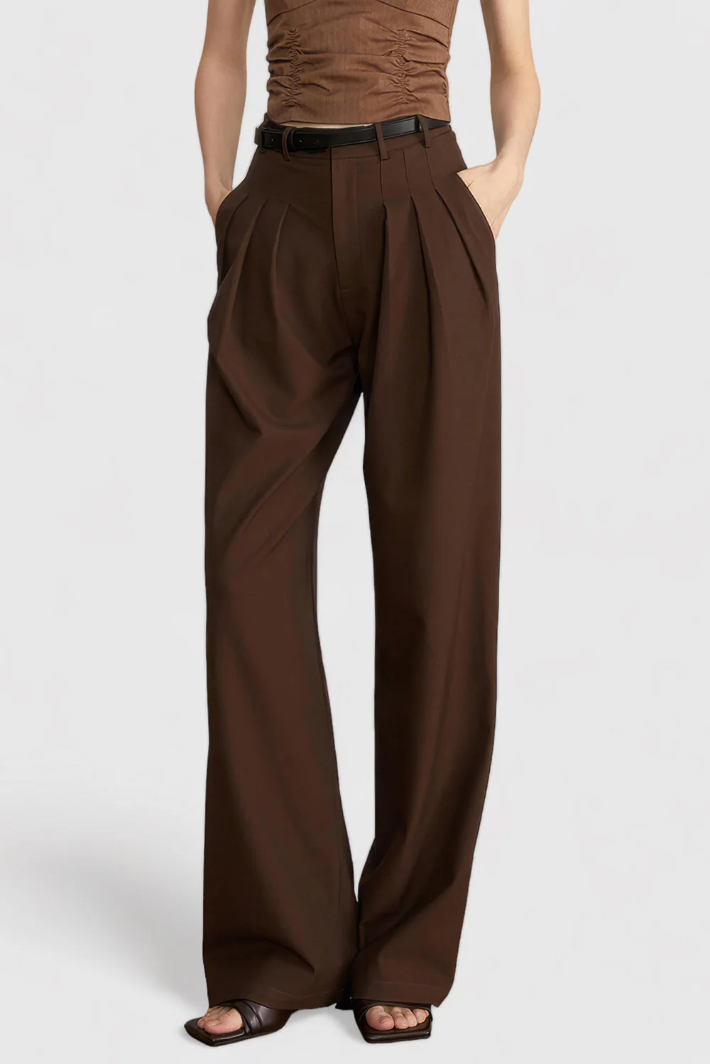 Pleated Full Length Trousers - Brown - Image 4