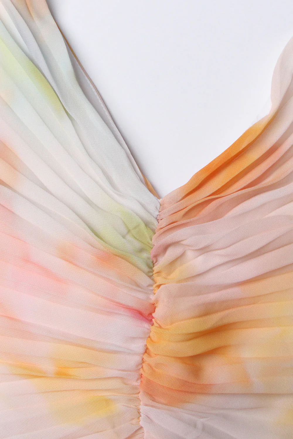 Pleated Midi Dress with V Neckline - Colorful - Image 4