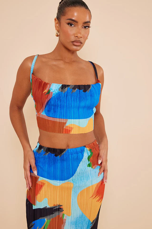 Plisse Strappy Cow Neck Top + Skirt Set - Image 13