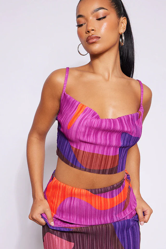 Plisse Strappy Cow Neck Top + Skirt Set - Image 9