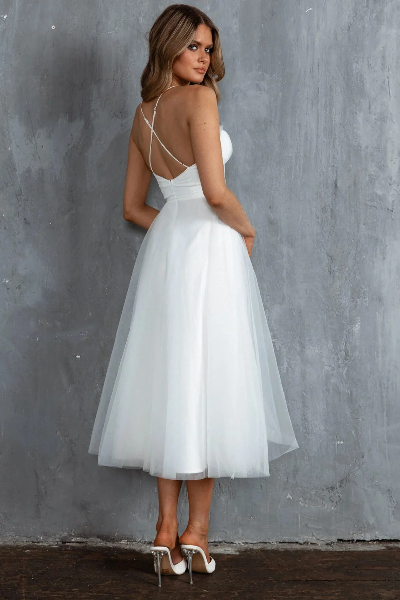 Plunging Neck Backless Mesh Midi Dress - Image 4