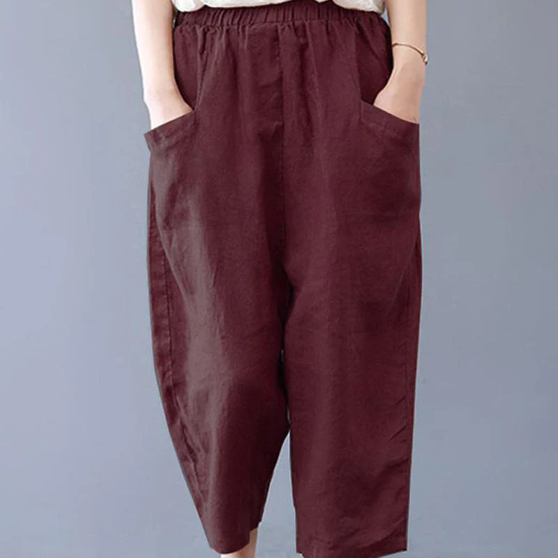 Plus Size Women Cotton Loose Harem Pants with Pockets - Image 2