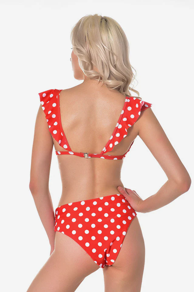 Polka Dot High Waist Ruffle Bikini - Image 11