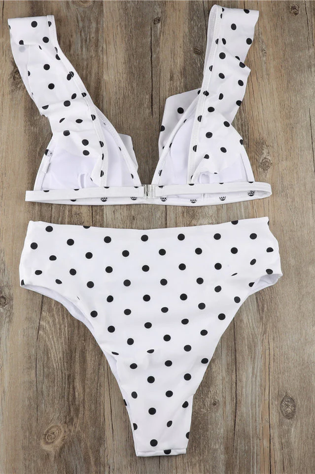 Polka Dot High Waist Ruffle Bikini - Image 15
