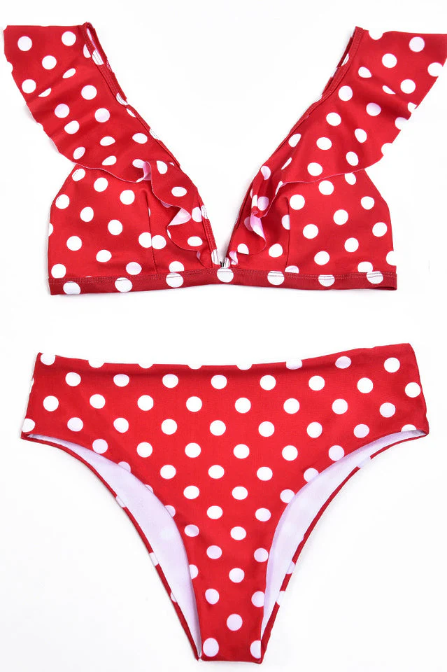 Polka Dot High Waist Ruffle Bikini - Image 18