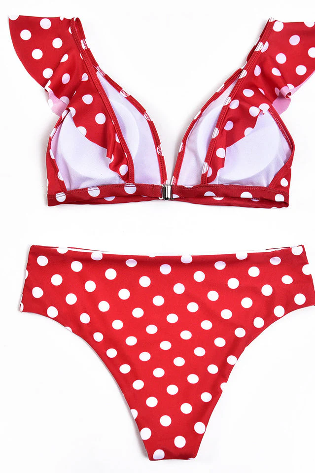 Polka Dot High Waist Ruffle Bikini - Image 19