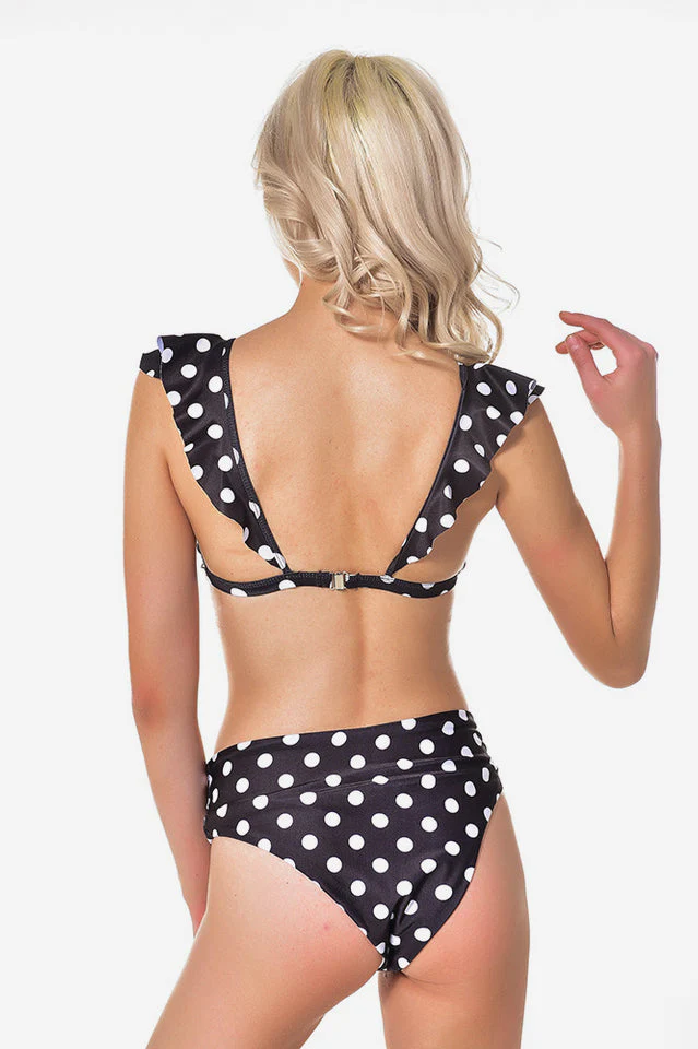 Polka Dot High Waist Ruffle Bikini - Image 9