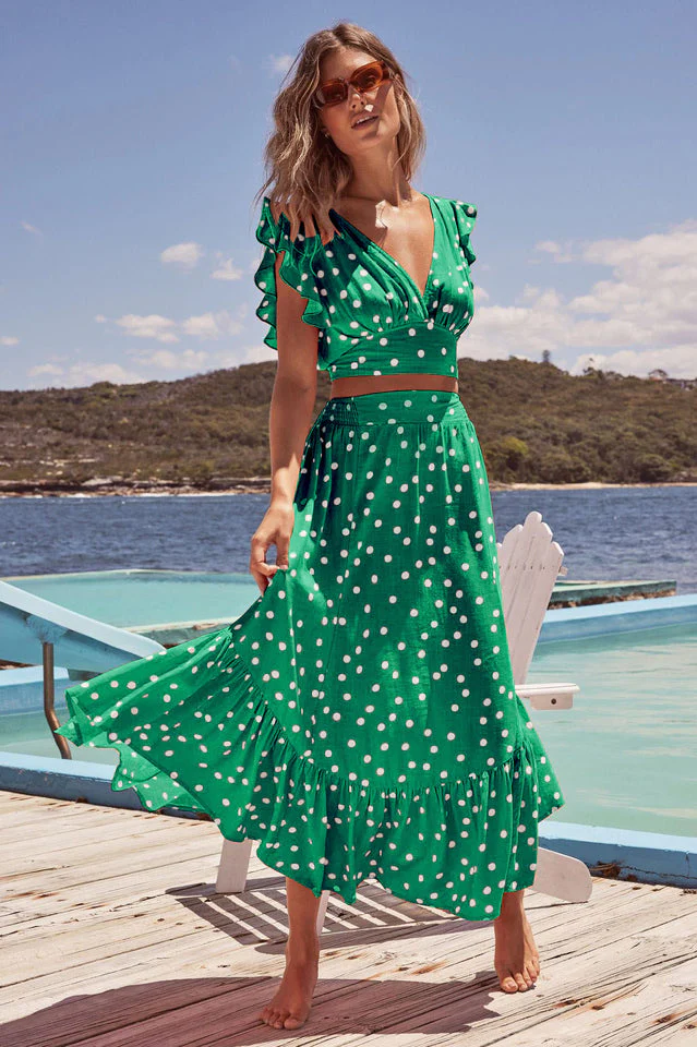 Polka Dot Ruffle Tank Top + Midi Skirt Set - Image 12