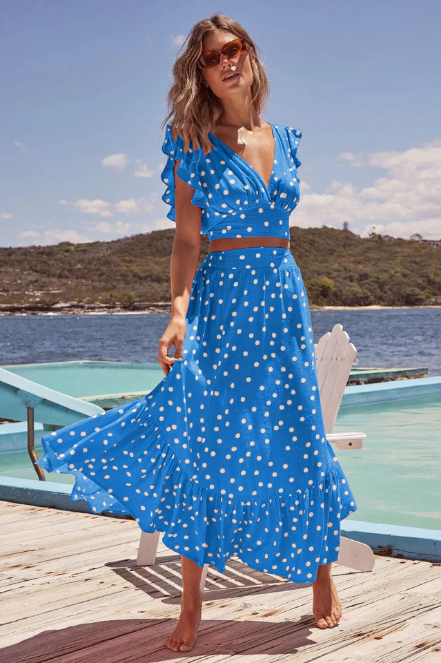 Polka Dot Ruffle Tank Top + Midi Skirt Set - Image 9