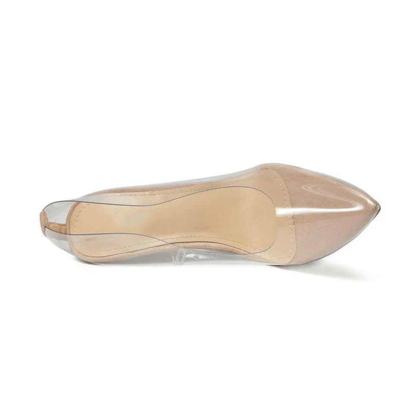 Powerful Transparent Pointed Toe High Heel Suede Trim Pumps - Apricot - Image 6